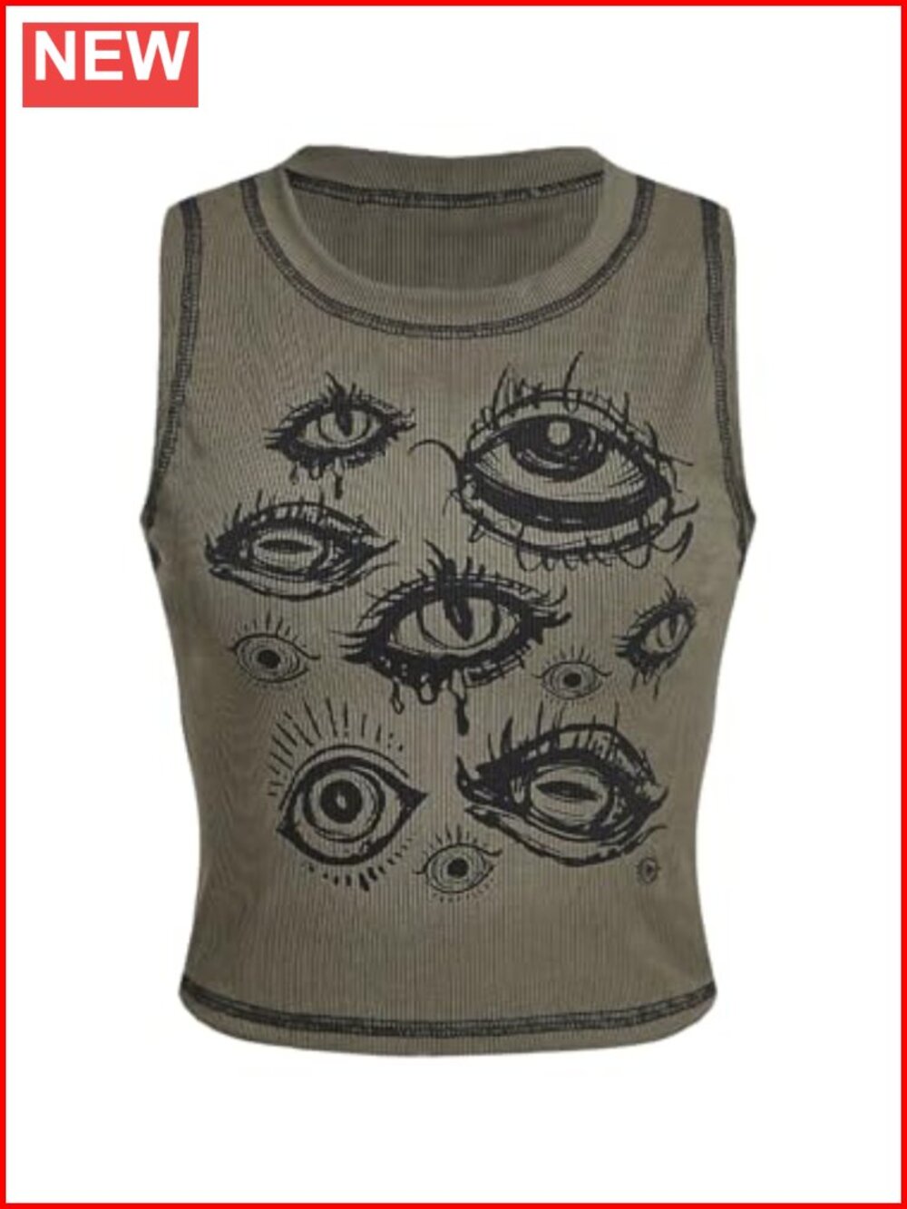 Women's Y2K Gothic Graphic Crop Tank Top Sleeveless Rib Knit Slim Fit
